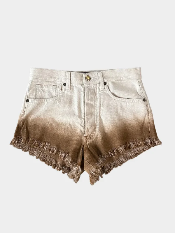 Retro Lace Fabric Faded Denim Shorts