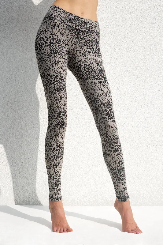 British Style Sports Design Leopard Leggings - Light Grey Black