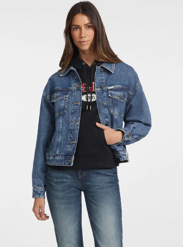 Elegant Wear Dessert Matching Guess Jeans Blue Denim Oversized Trucker Jacket