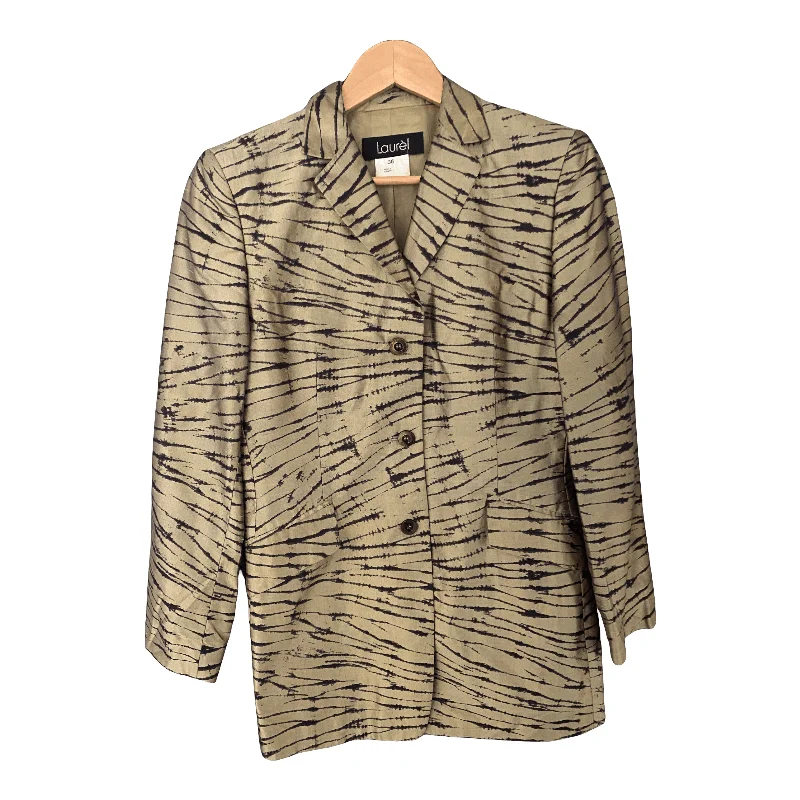 Sports Fashion Designer Style Laurel 100% Silk Gold and Black Single Breasted Jacket Size UK 8/10