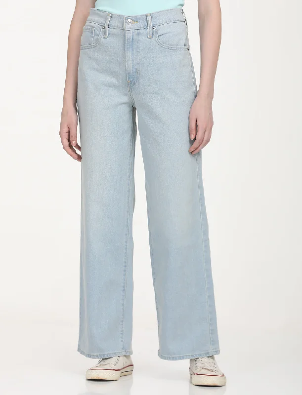 Cute Design New Products Women's High Rise Wide Leg Light Blue Jeans