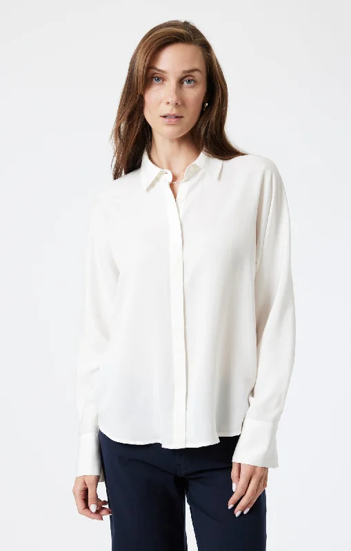 Refreshing Design Autumn Selection LONG SLEEVE TENCEL SHIRT IN ANTIQUE WHITE