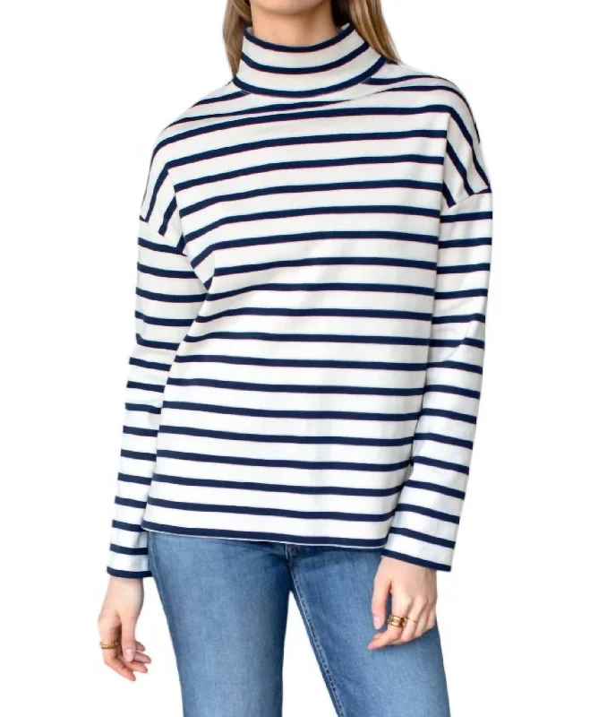 Sweet Girl Edie Top In Navy Stripe Rib