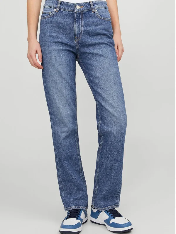 Retro Prints Noble And Elegant Nice Slim Straight Ankle Medium Blue Denim Jeans