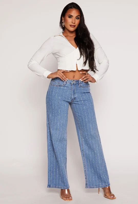 Single item design Almost Famous Rhinestone Stripe Wide Leg Jeans