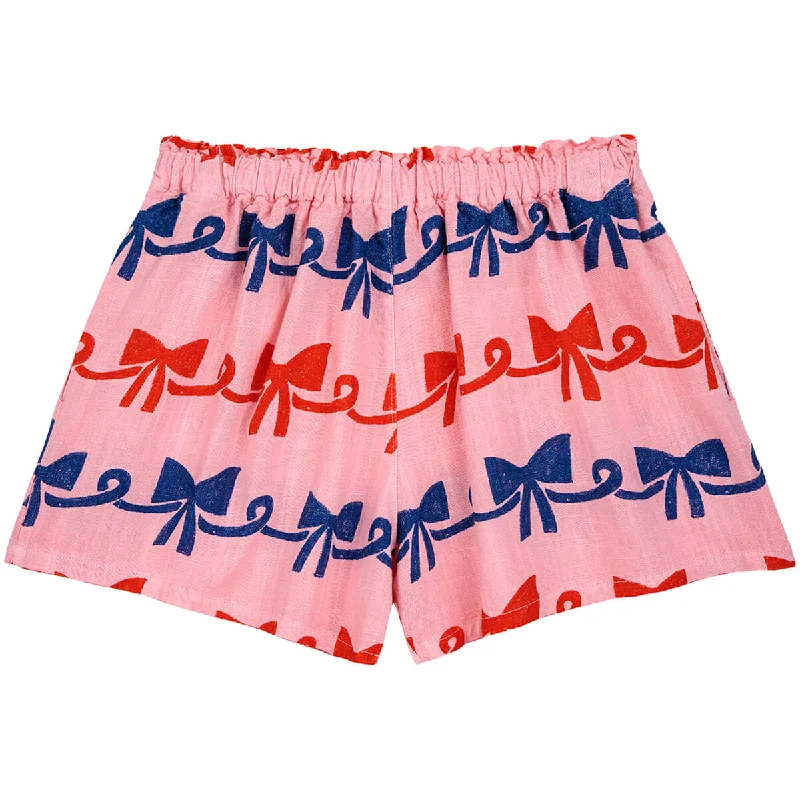 Cool Style Ribbon Bow All Over Woven Shorts in Pink by Bobo Choses - Last Ones In Stock - 6-9 Years