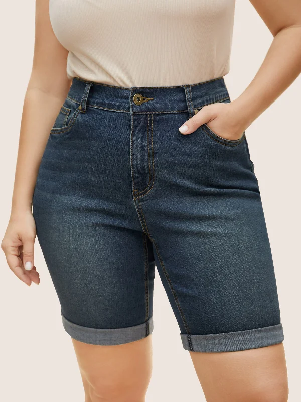 Fashion Innovation End Of The Year Vintage High stretch Roll Hem Denim Shorts
