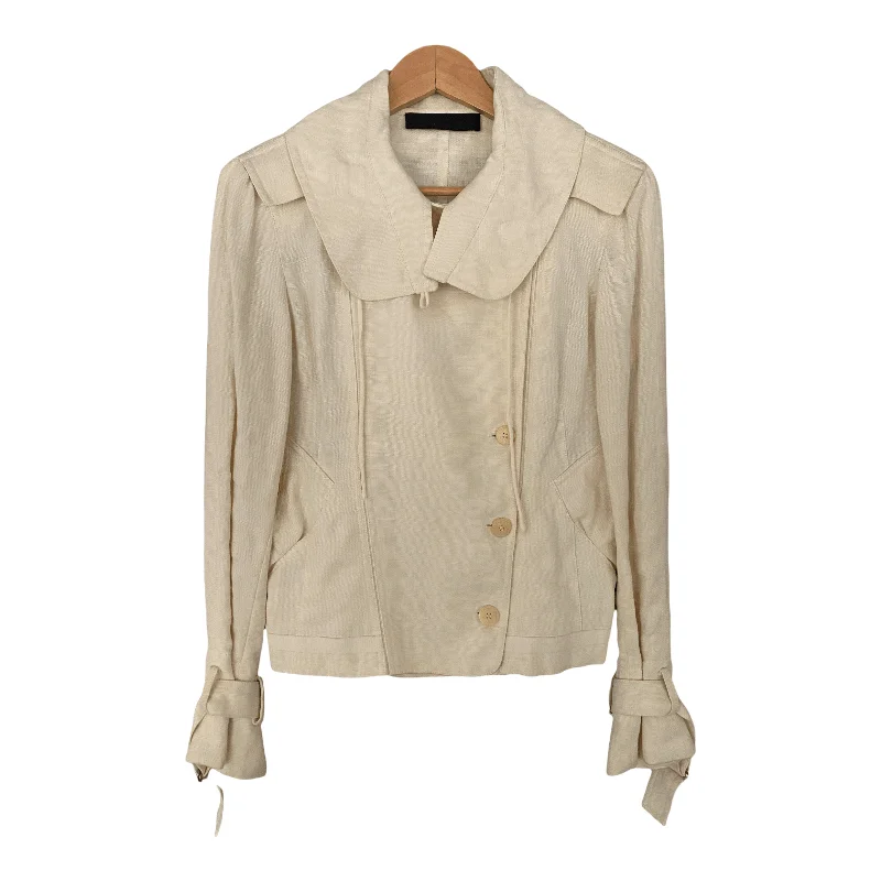 Retro Prints British Style Donna Karan 100% Linen Jacket Cream UK SIze 12