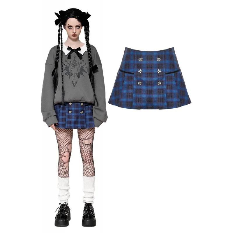 Romantic Data Fresh And Capable Women's Grunge Stars Plaid Short Skirt Blue