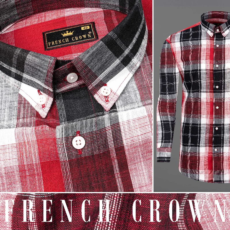 Fashionable Items Classic And Versatile Vivid Auburn and Jade Black Plaid Luxurious Linen Shirt