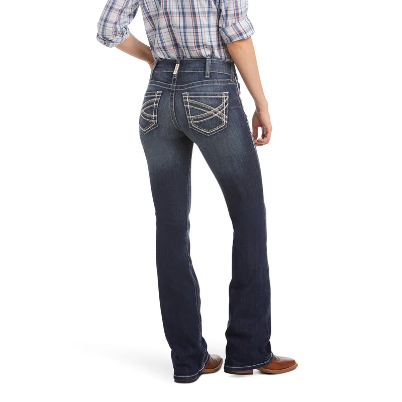 Lively And Youthful Street Charm Ariat Women's R.E.A.L. Mid Rise Stretch Entwined Boot Cut Jean, Marine