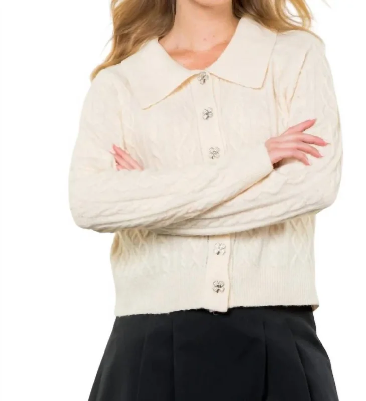 New Autumn And Winter Styles Sports And Leisure Pearl Cardigan In Cream