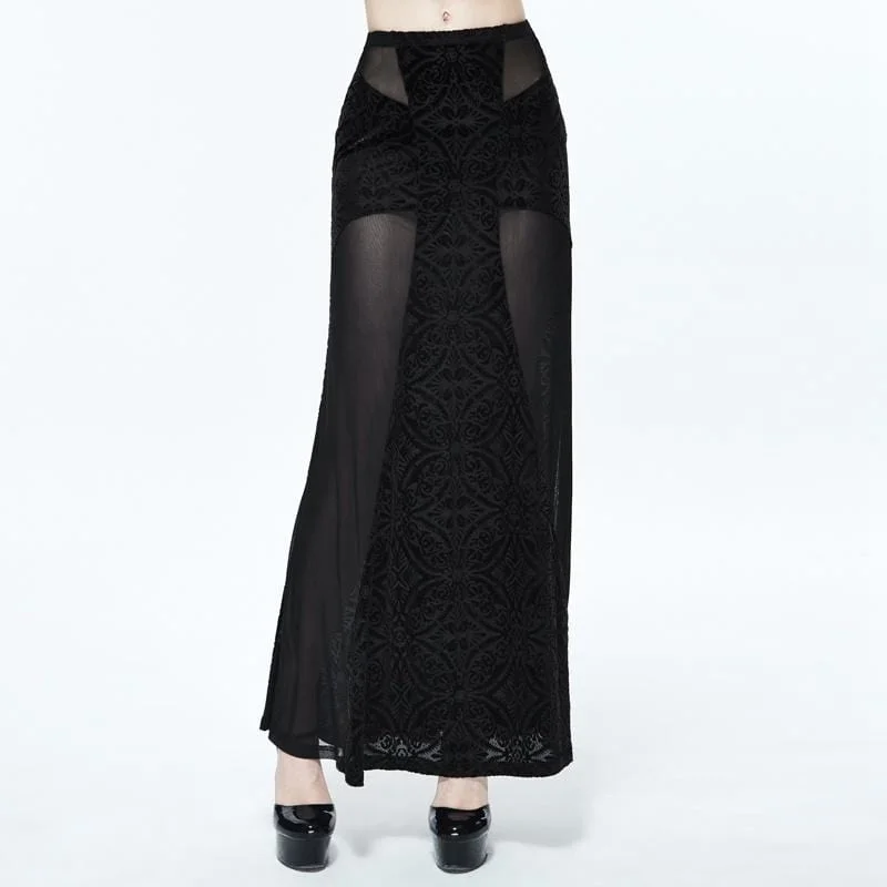 Exquisite Tailoring Fashionable And Versatile Women's Long Punk Skirt With Sheer Net Panels Exquisite Tailoring Fashionable And Versatile Women's Long Punk Skirt With Sheer Net Panels