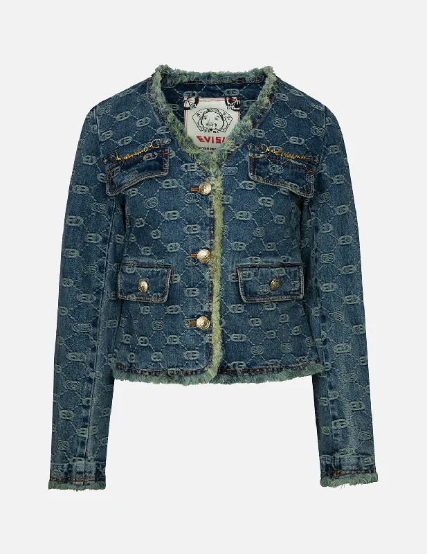 Noble And Elegant Fashion Style Allover Logo Jacquard Fashion Fit Denim Jacket