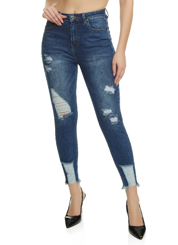 Boutique display WAX Distressed Frayed Hem Skinny Jeans