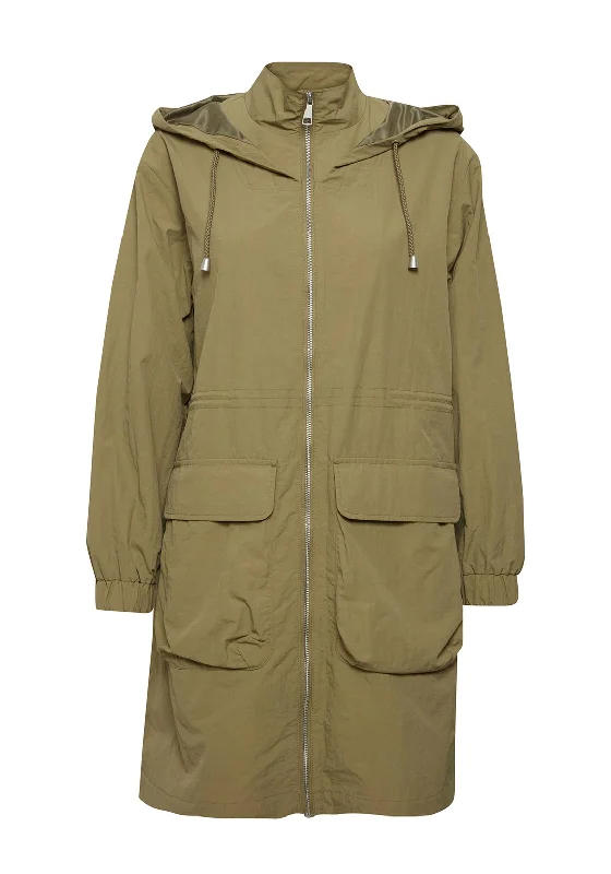 Single-shoulder Neck Design B. Young Anetta Long Parka Jacket, Aloe Green