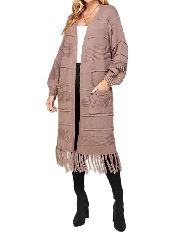 Fashionable And Fashionable Feminine Charm Emilia Oversized Tassel Trim Cardigan In Mocha
