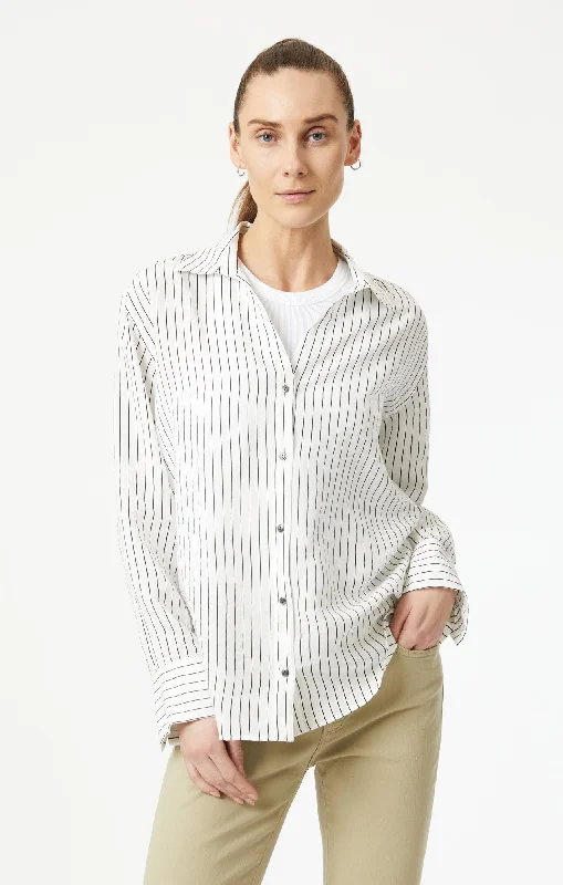 Unique Prints Fashionable And Versatile BUTTON-UP LONG SLEEVE SHIRT IN BLACK STRIPE