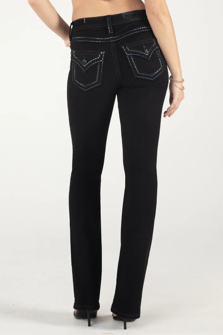 Boutique Recommendation Lively And Youthful Miss Me Women's Mid Rise Boot Cut Jean, Black
