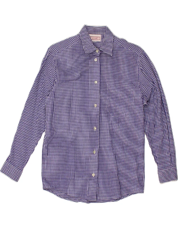 Short Design Elegant And Charming STEFANEL Womens Shirt UK 10 Small Navy Blue Gingham