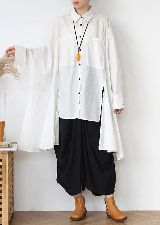 Single-shoulder Neck Design Modern White Peter Pan Collar asymmetrical design Cotton Spring Shirts