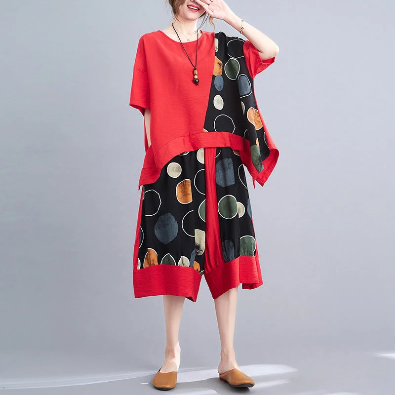 Creative Prints Sports Design Casual Summer Irregular T Shirts and Wide Legs Cropped Pants Creative Prints Sports Design Casual Summer Irregular T Shirts and Wide Legs Cropped Pants