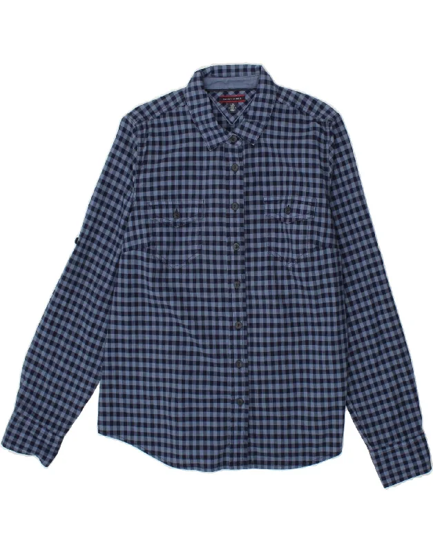 Sports litigation style TOMMY HILFIGER Womens Shirt UK 16 Large Navy Blue Gingham Cotton