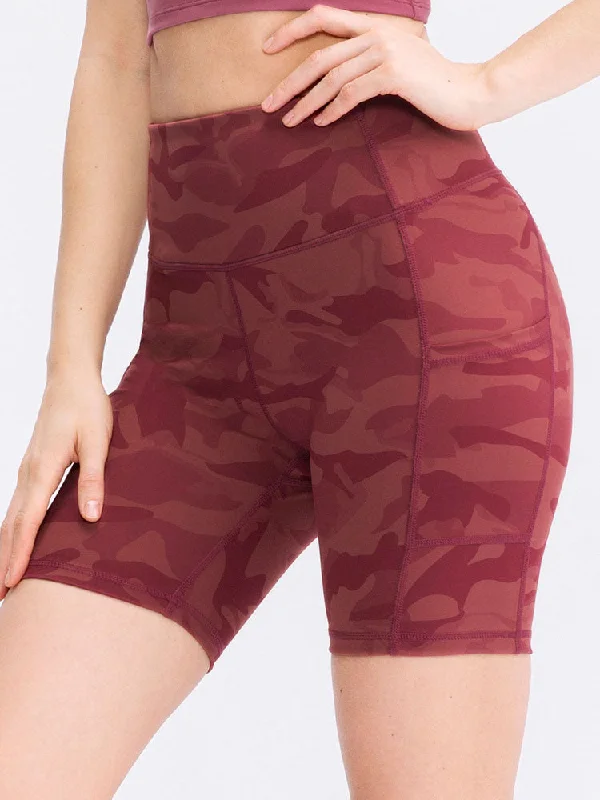 Lazy Home Carefree Pocket Stretch Quick-dry Red Yoga Shorts