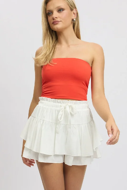 Soft And Comfortable Spring Fashion White Skort Skirt Frilled Hem Elasticated Waist