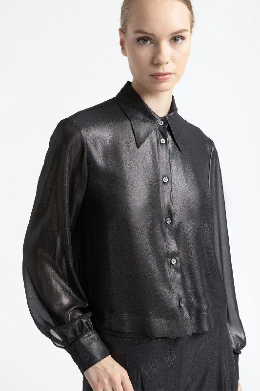Street Cool Trendy And Casual Wet-look laminated georgette shirt