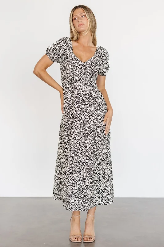Fashion Classic Gables Puff Sleeve Maxi Dress | Black Multi