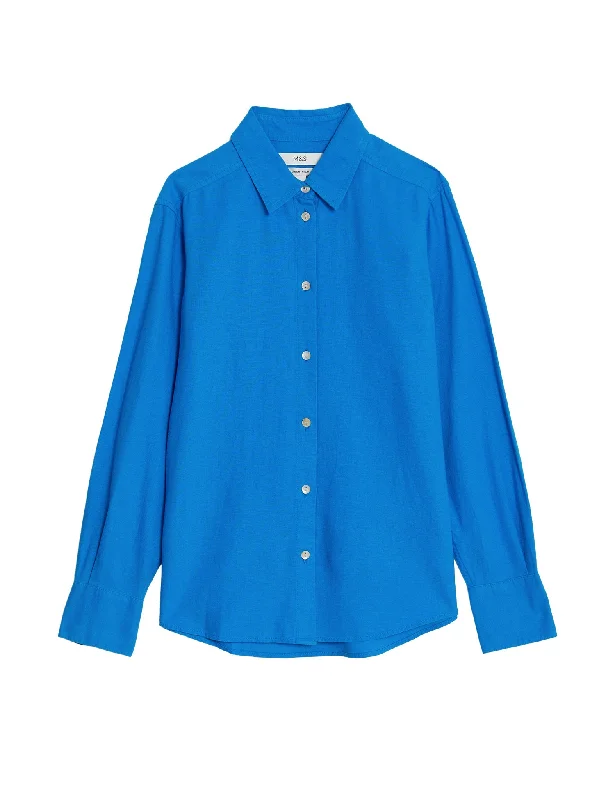 Retro Design Sweet Style Linen Rich Collared Shirt