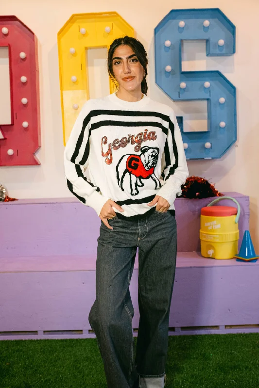 Urban Style Warm Atmosphere Licensed Stripe 'Georgia' Bulldog Long Sleeve Top