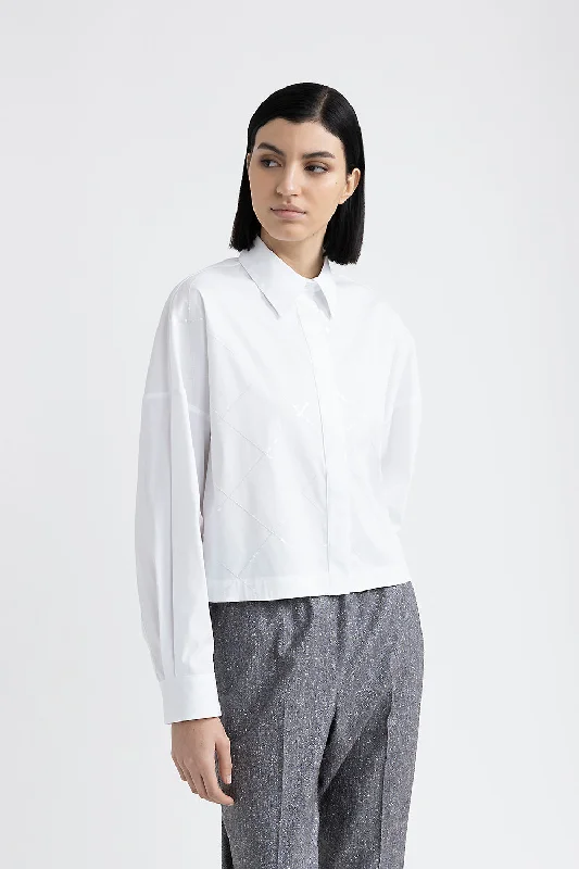 Floral Prints British Fashion Cropped shirt with sequins