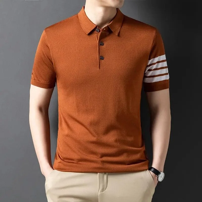 Unique Prints Fashionable And Versatile Men Short Sleeve Knitted Polo Shirt