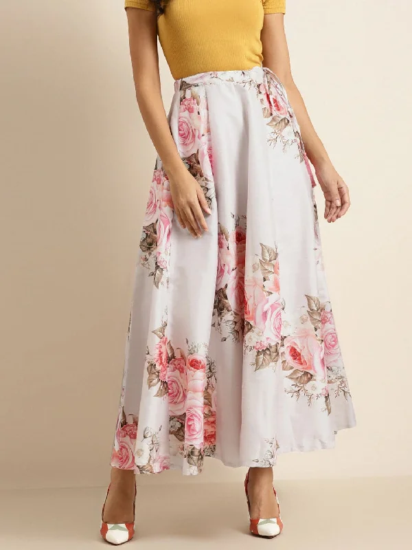 Personalized Wear Casual Street Nude Floral Anarkali Skirt