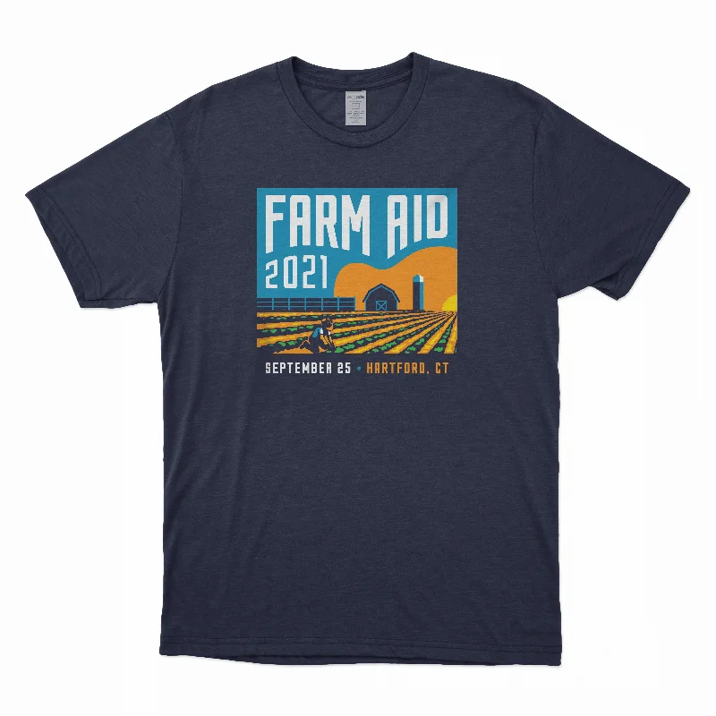 Fashionable And Versatile Urban Style Farm Aid 2021 Concert Logo Tee- Navy
