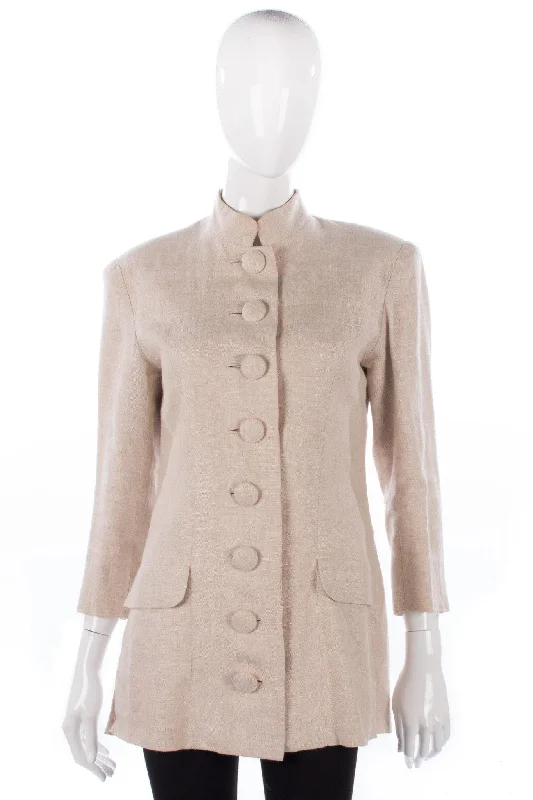 Practical Style Fashion Style Vintage Linen Silk Lined Jacket Cream Size 12