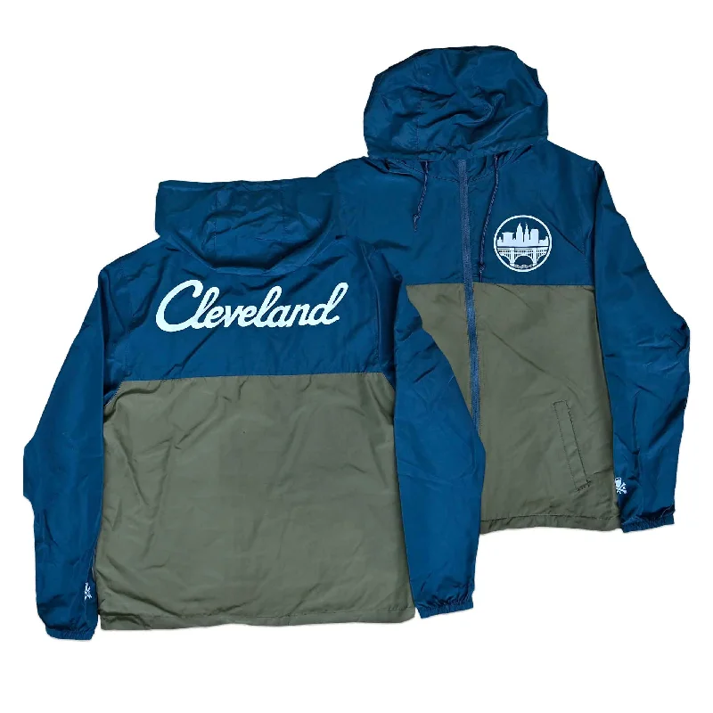 Elegant And Charming Wearable At Home Or Out Cleveland Skyline Seal Windbreaker - Navy/Army Green