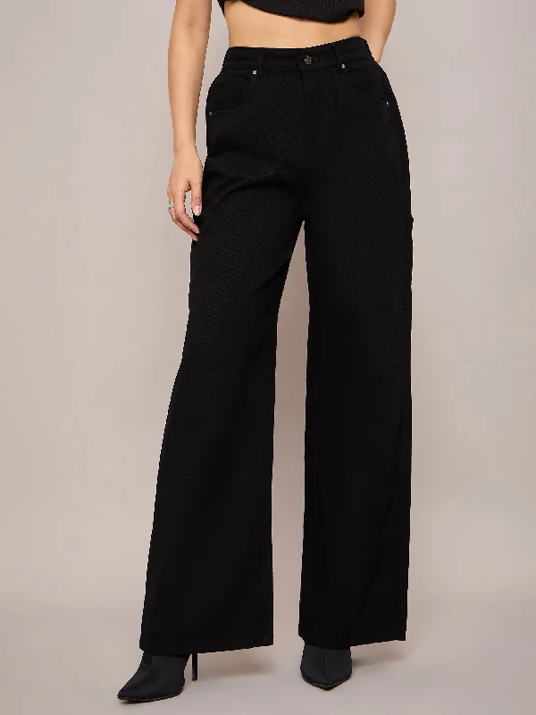 Sports Fashion Boutique Recommendation Women Black Elasticated High Waist Back Pocket Jeans