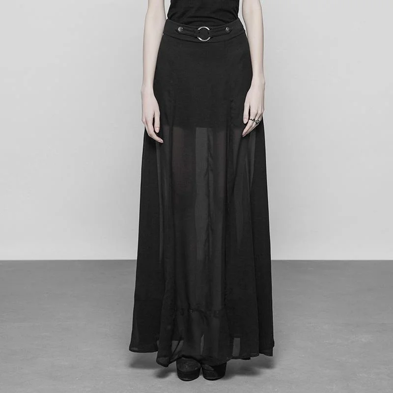 Simple Matching New Season Series Women's Punk Long Translucent Skirt