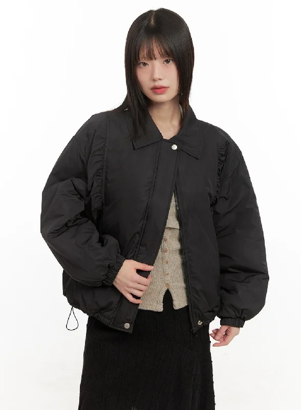 Exquisite Tailoring Free And Casual Collar Shirred Jacket CD430