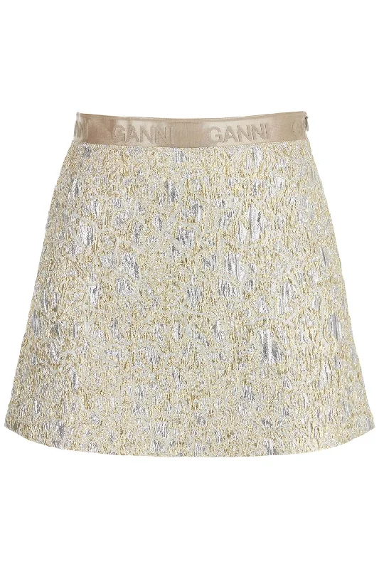 Letter embroidery Ganni Women's Metallic Cloquã Mini Skirt