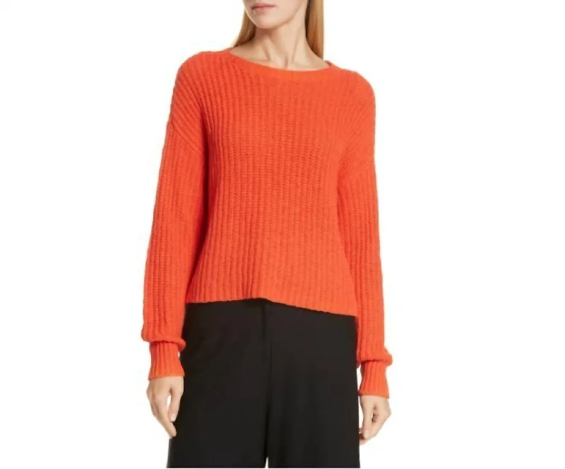 Street Sports Style Organic Cotton Rib Knit Oversized Shaker Sweater In Orange