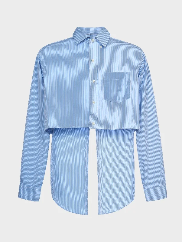 High-end Customization Unique Prints Cindy Shirt Stripe Cotton Poplin Blue