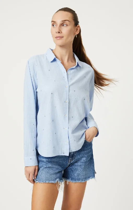 New Products Romantic And Fresh BUTTON-UP LONG SLEEVE SHIRT IN NAVY FLOWER DOT PRINT New Products Romantic And Fresh BUTTON-UP LONG SLEEVE SHIRT IN NAVY FLOWER DOT PRINT