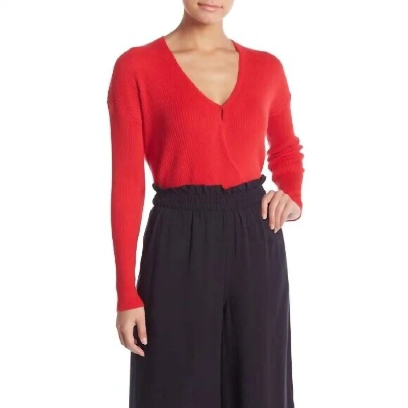 Noble Temperament Knit Faux Wrap Ribbed V Neck Surplice Sweater In Red