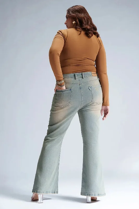 Exquisite Tailoring Thin Design Retro Lupine Blue Curve Bootcut Jeans