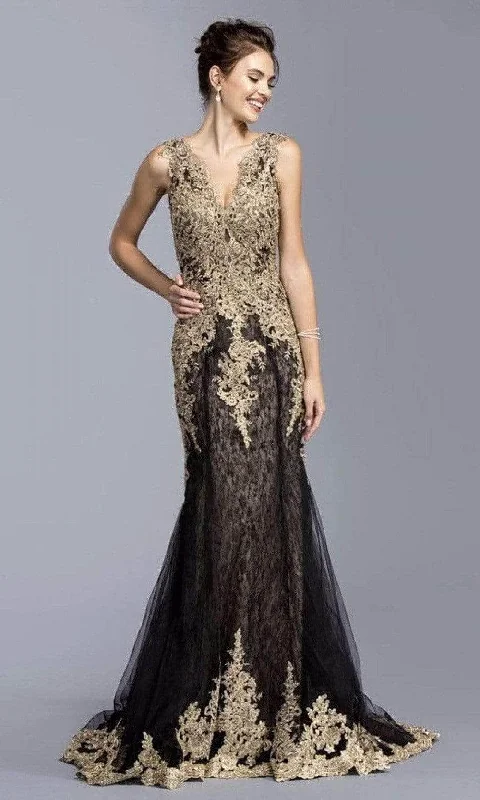 Elegant And Charming Trevi Collection - L2009 Applique V-Neck Evening Dress