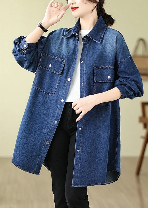 New Season Series High-end Design Modern Denim Blue Oversized Pockets Cotton Coat Spring New Season Series High-end Design Modern Denim Blue Oversized Pockets Cotton Coat Spring